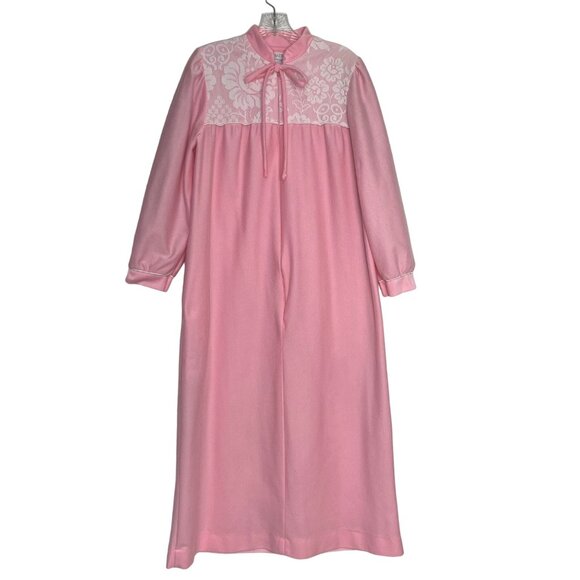 Vintage Vandemere Long Sleeve Nightgown Womens Small Pink Front Zip - Picture 1 of 7